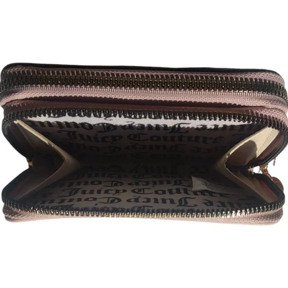 Juicy Couture Retro Vibe Double Zip Around Wallet Chocolate Dusty Blush NWT